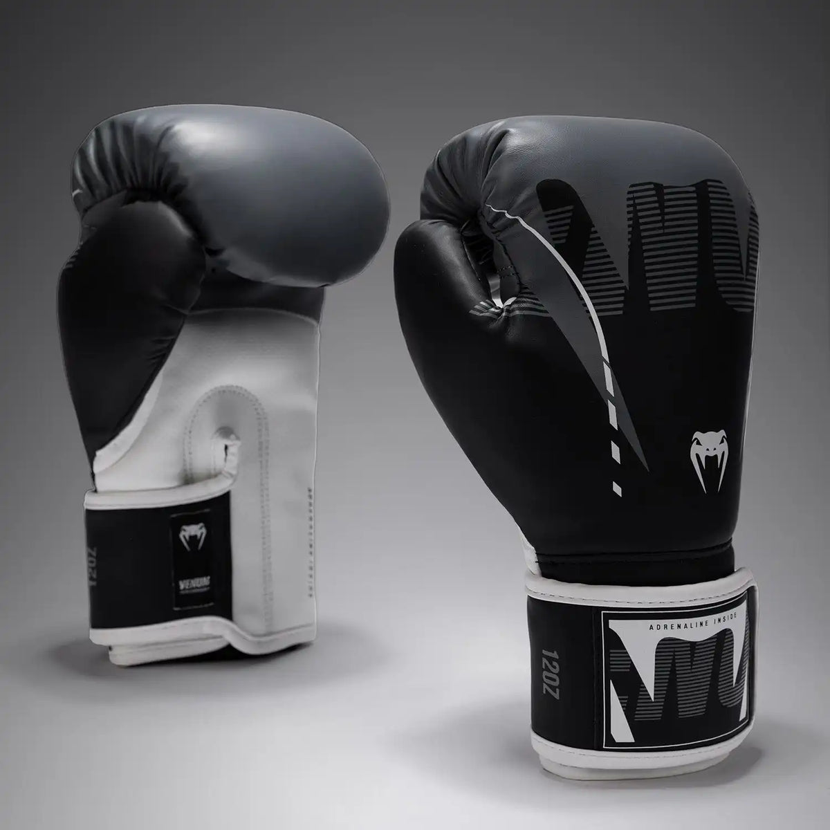 Venum Adrenaline Boxing Gloves - Black/Silver Grey