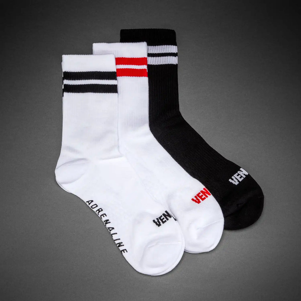 Venum Adrenaline Crew Socks 3-Pack - Black/White/Red
