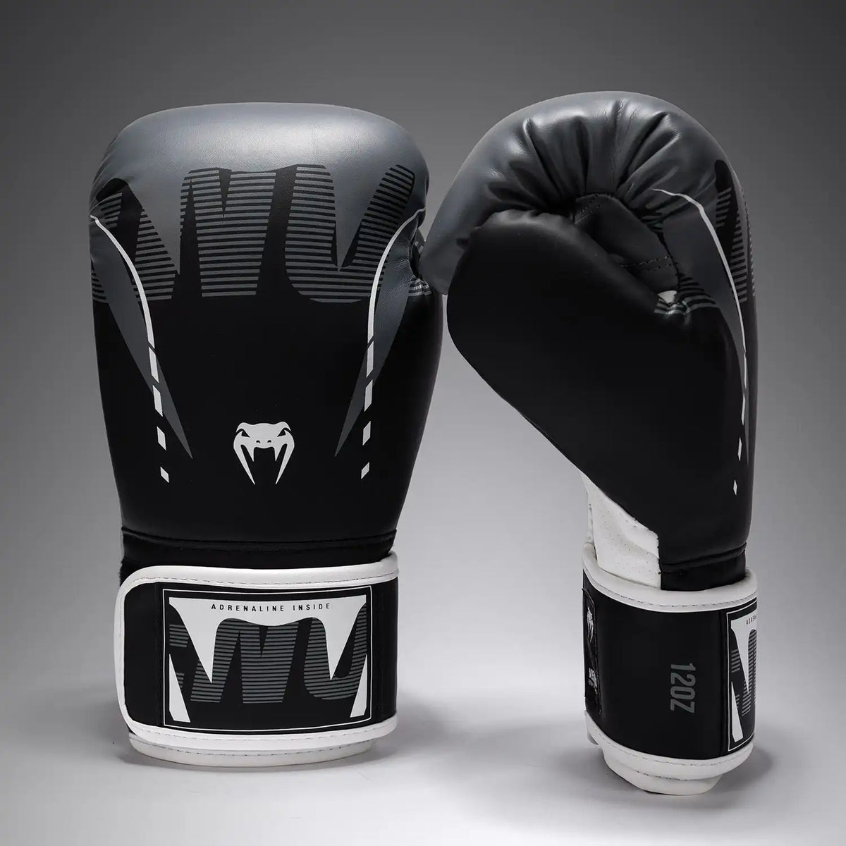 Venum Adrenaline Boxing Gloves - Black/Silver Grey