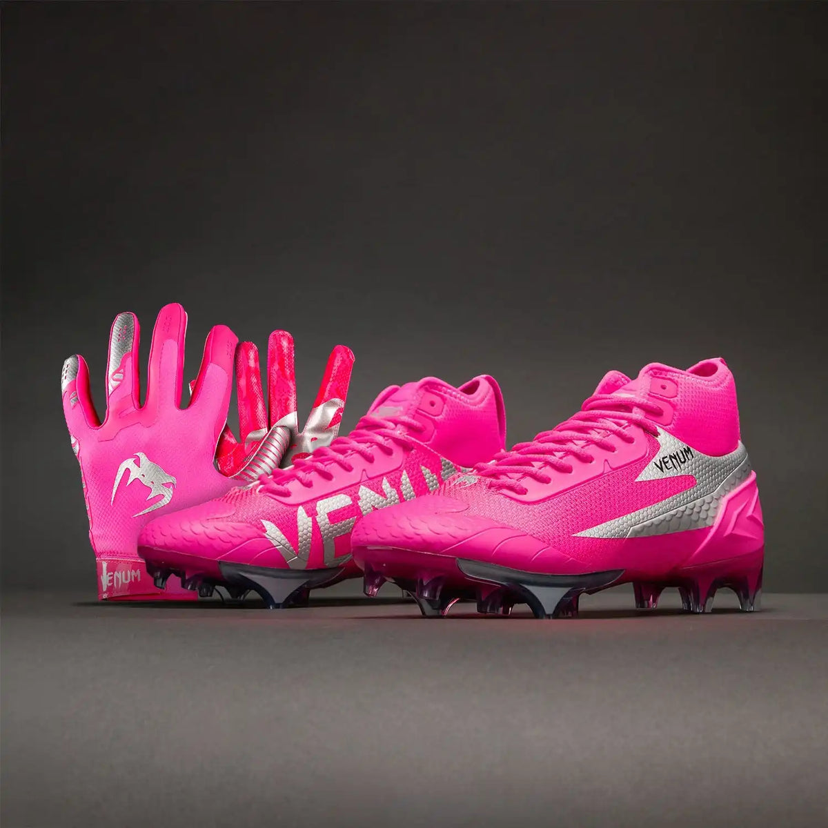 Venum Elite Football Gloves - Neon Pink/Silver