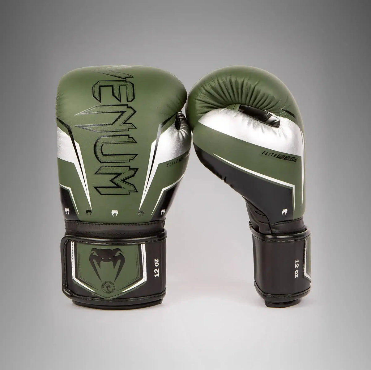 Venum Elite Evo Boxing Gloves - Khaki/Silver