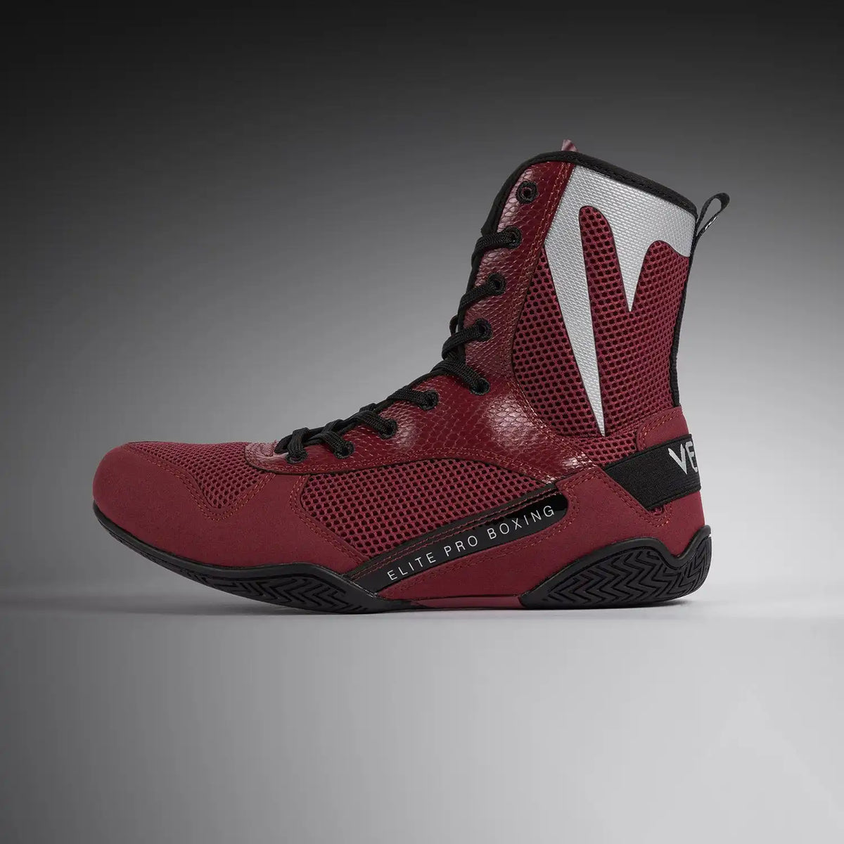 Venum Elite Boxing Shoes - Burgundy / Silver