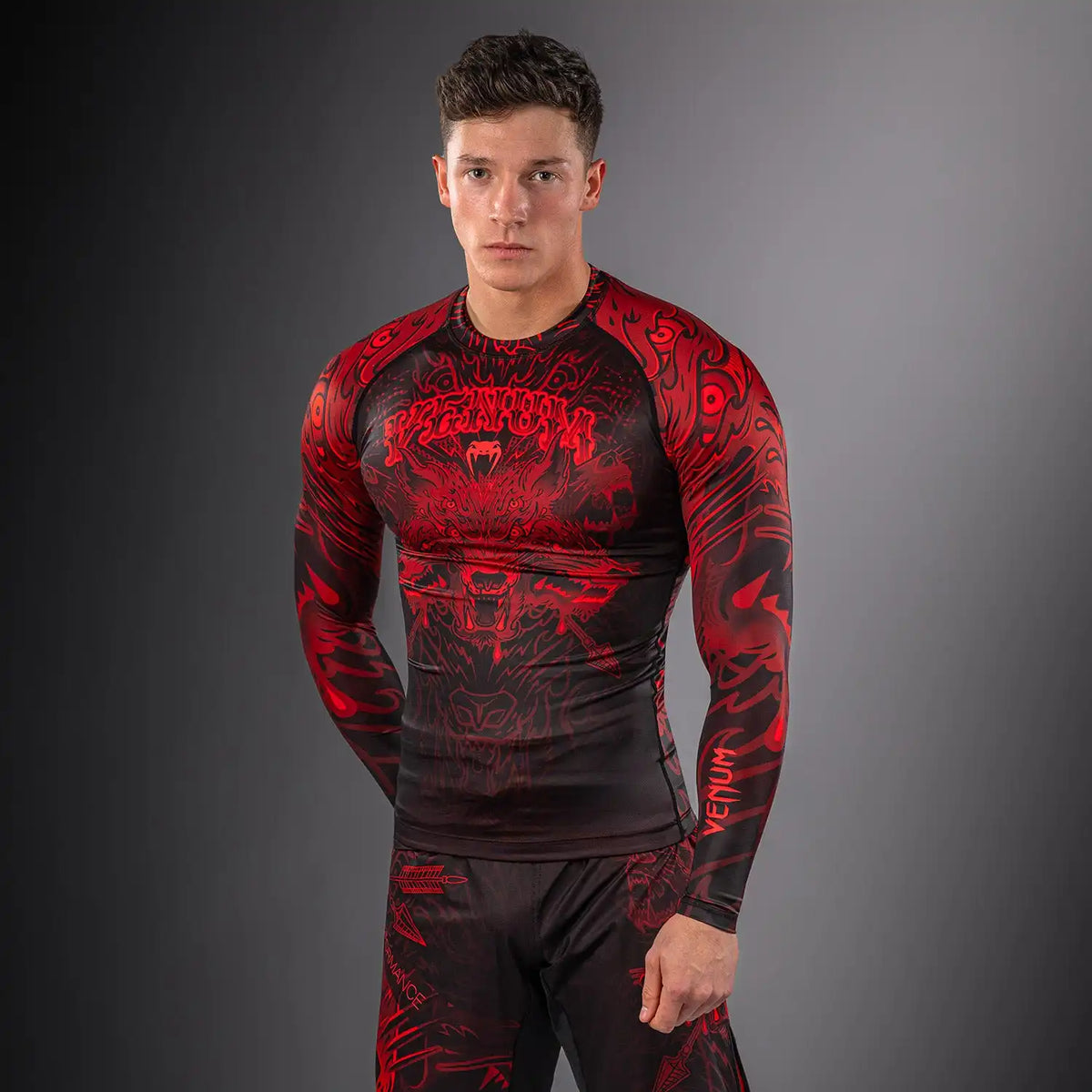 Venum Wolf Atak Long Sleeve Rashguard - Black/Red