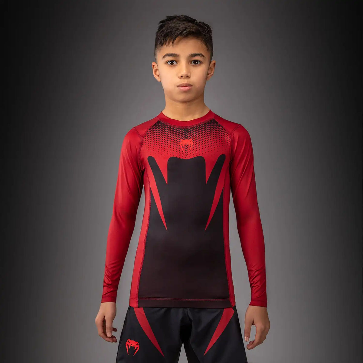 Venum Attack Kids Long Sleeve Rashguard - Black/Red