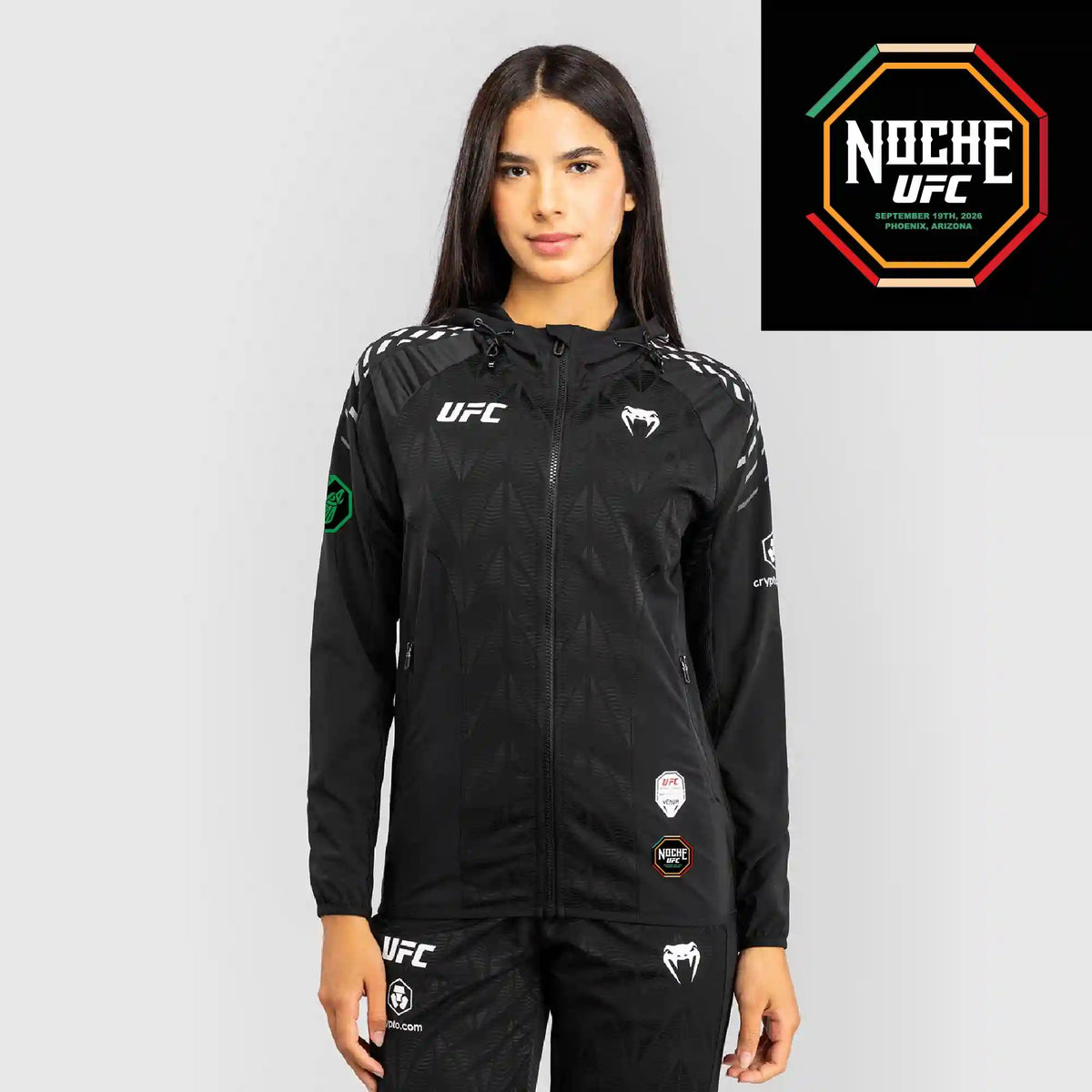 Women's UFC Zenith by Venum Black Authentic Noche UFC Fight Night Walkout Hoodie - Moreno
