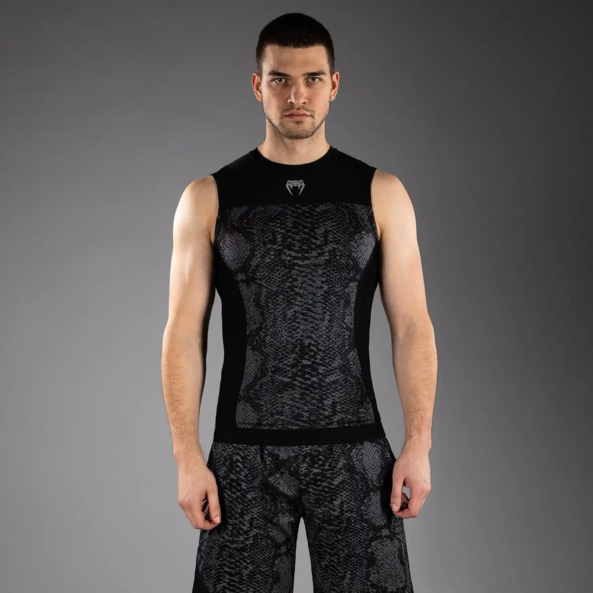 Venum G-Fit Scales Sleeveless Rashguard - Black/ Charcoal Grey