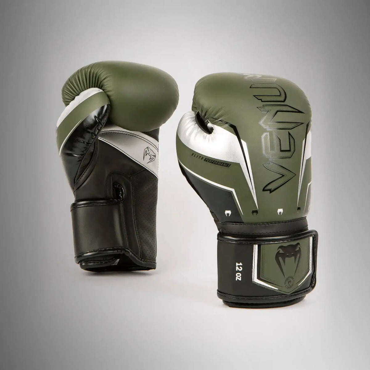 Venum Elite Evo Boxing Gloves - Khaki/Silver