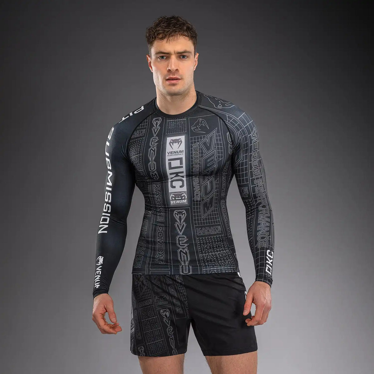 Karate Combat by Venum Long Sleeve Rashguard - Black/Grey